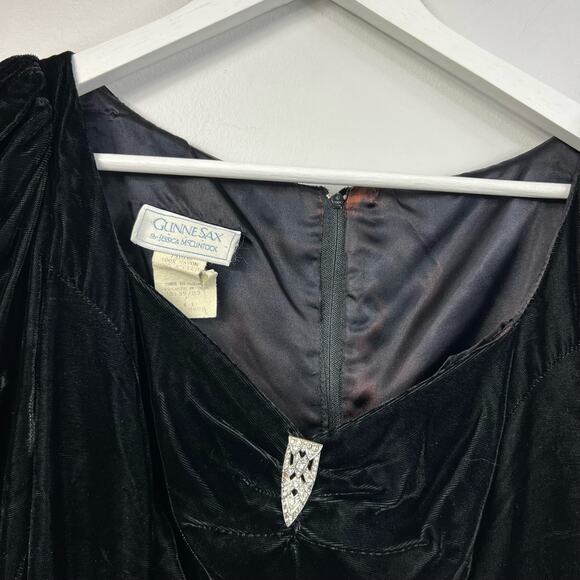 Vintage Gunne Sax Jessica McClintock Dark Romantic Whimsigoth Black Velvet Dress - Picture 10 of 16